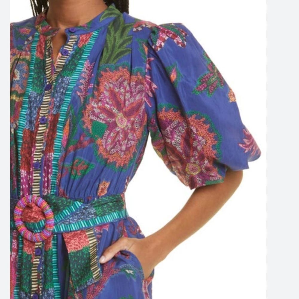New FARM Rio Sunset Tapestry Belted Cotton Blend Minidress Sz XXS - Picture 3 of 8